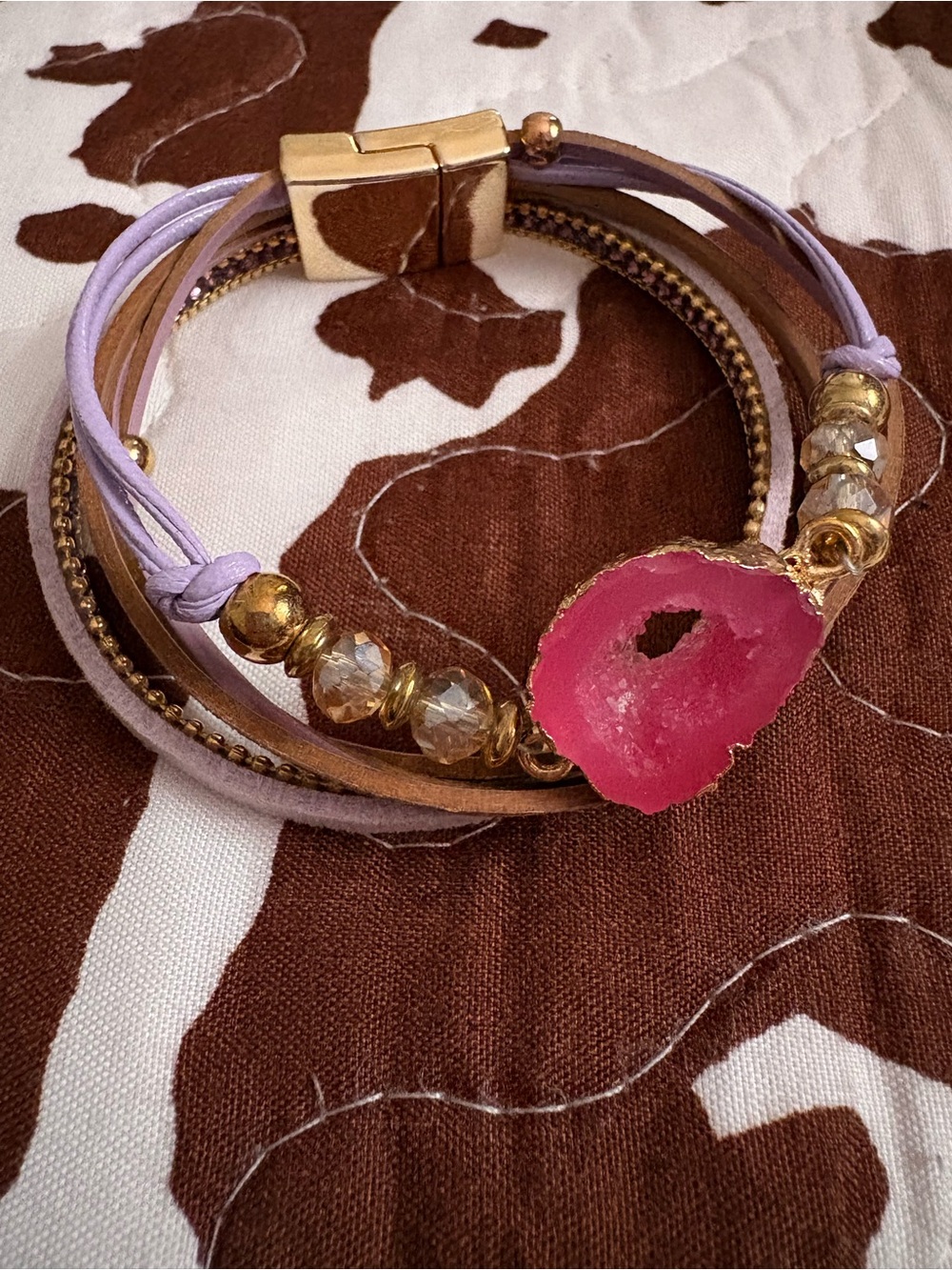 Pink Druzy Multi-Strand Leather Bracelet